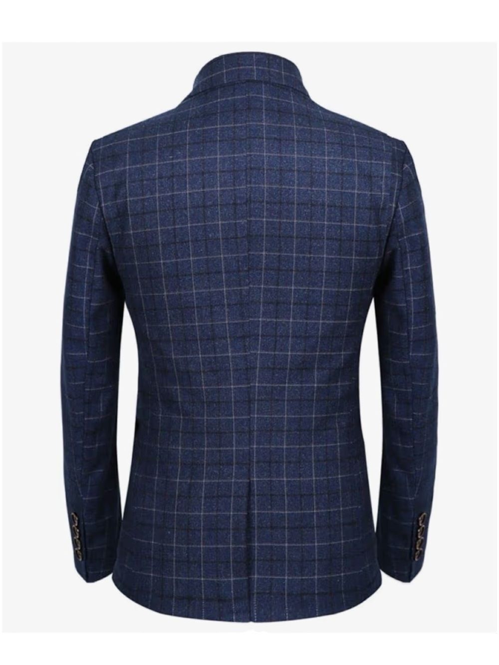 Men’s/Teens Navy Plaid Tweed Three-Piece Tuxedo Suit - Picture 4 of 4